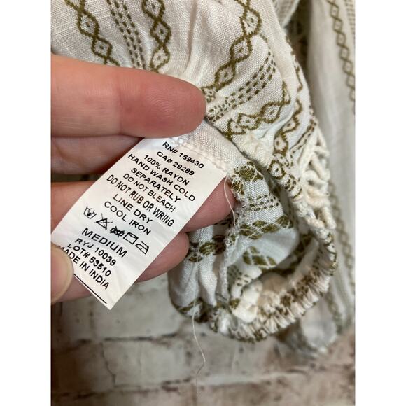 Elan Peasant Top Womens Medium Olive & Ivory Crochet Trim Boho Cottage Feminine - Picture 12 of 13